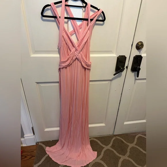 motherhood maternity pink dress Lilac Empire Ruffle Sleeve Maxi Dress